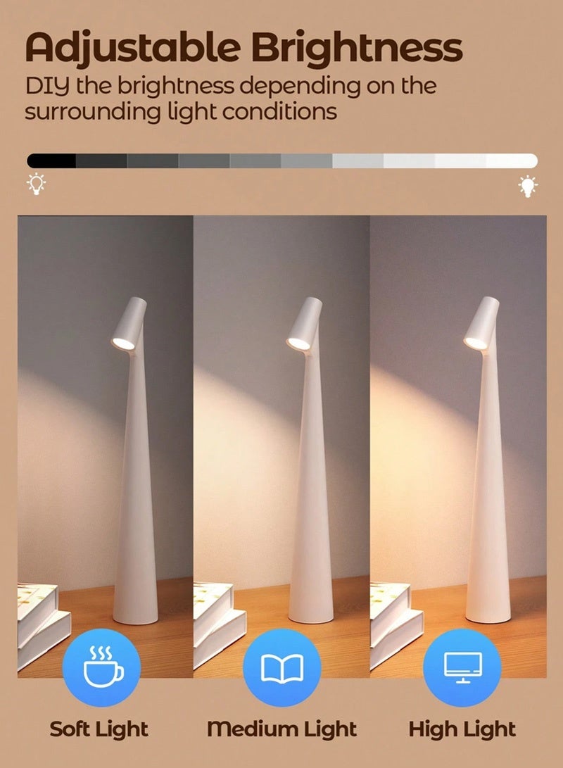 Cordless Rechargeable Table Lamp, Touch Dimmable LED Bedside Lamp with Adjustable Brightness, USB Type-C Battery Operated Nightstand Light, Minimalist Decorative Ambient Lamp for Bedroom, Living Room, Dining Table, Coffee Corner, Restaurant & Home Decor, White - Image 2